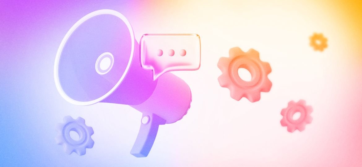 AI Can Generate a Logo in Ten Seconds. That’s Exactly the Problem: Megaphone attention with floating gears.